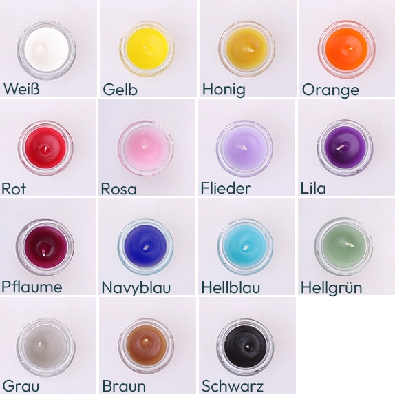 Übersicht der möglichen Wachsfarben für deine individuelle Kerze